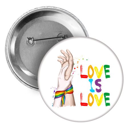 Button, przypinka (pins) dla reprezentantów społeczności LGBT - Love is love.
