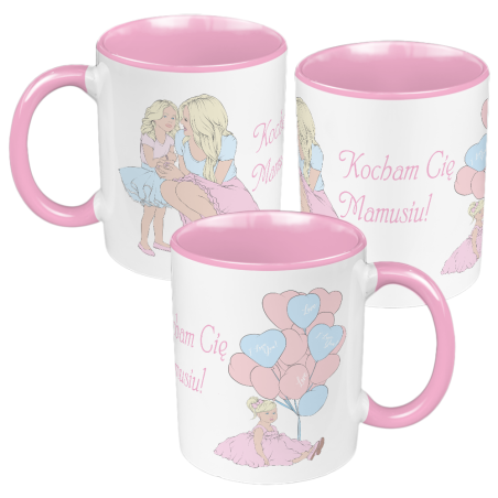 Kubek 330 ml kolorowy dla mamy z napisem - Kocham Cię Mamusiu.