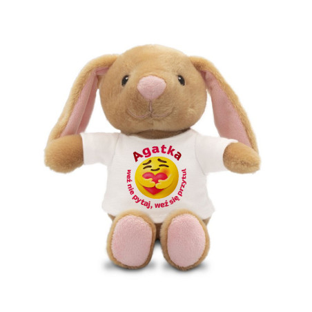 Królik brązowy dla bliskiej Ci osoby- Weź nie pytaj, weź się przytul - różowy lub niebieski- 18cm.