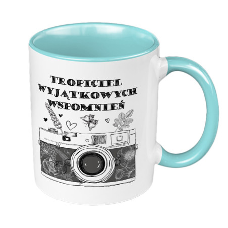 Kubek 330 ml kolorowy "Tropiciel wyjątkowych wspomnień"-  dla Fotografa, bądź Pani Fotograf.