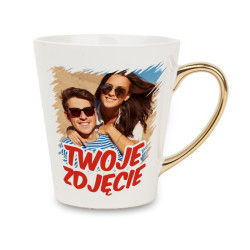 Biały kubek latte ze złotym uchwytem - z Twoim zdjęciem,...