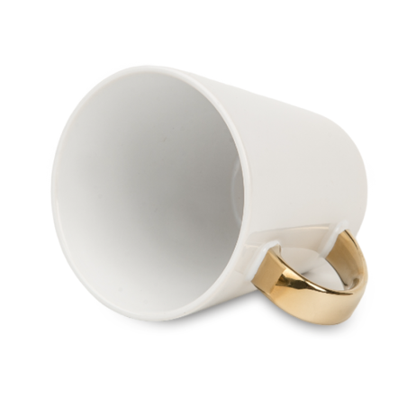 Biały kubek latte ze złotym uchwytem - Wielkie serce.