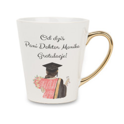 Biały kubek latte ze złotym uchwytem - Od dziś Pani...