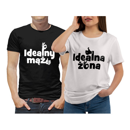 Zestaw koszulek dla pary "Idealna żona, Idealny mąż".