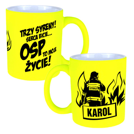 Matowy neonowy kubek  "OSP to moje życie".