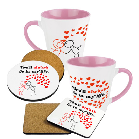 Zestaw - kubek latte z podkładką na kubek -You'll always be in my life - Walentynki.