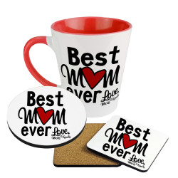 Zestaw - kubek latte z podkładką na kubek - "Best mum ever".