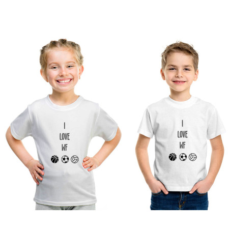 Koszulka dziecięca z napisem "I love WF" - bawełniana lub oddychająca.