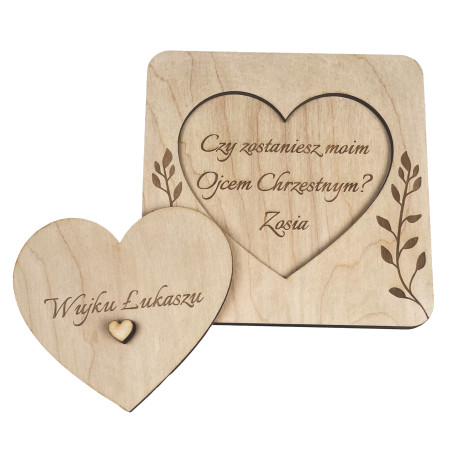 Prośba "Czy zostaniesz moim Ojcem Chrzestnym?" - ze sklejki, grawerowana, otwierana- dla Chrzestnego.