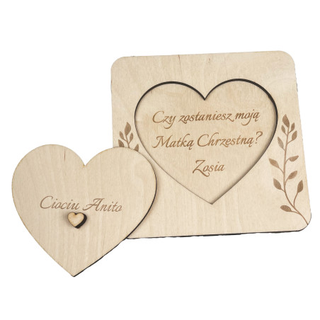 Prośba "Czy zostaniesz moją Matką Chrzestną?" - ze sklejki, grawerowana, otwierana- dla Chrzestnej.
