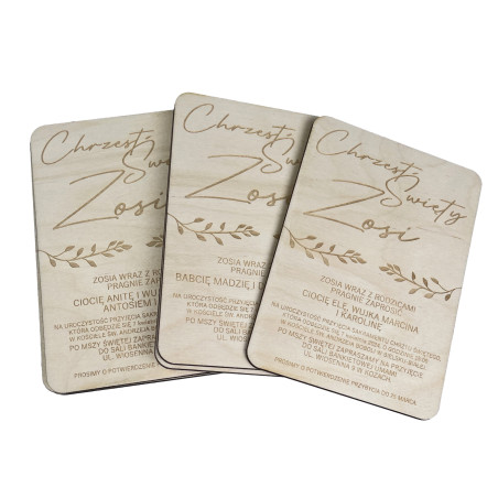Zaproszenie ze sklejki- chrzest, komunia (stópki)- kwiatki boho.