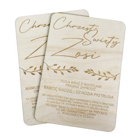 Zaproszenie ze sklejki- chrzest, komunia (stópki)- kwiatki boho.