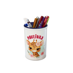 Pojemnik na przybory szkolne personalizowany (kredki, ołówki, długopisy)  "Żyrafka". 2
