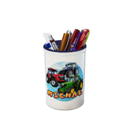 Pojemnik na przybory szkolne personalizowany (kredki, ołówki, długopisy)  "Traktor".