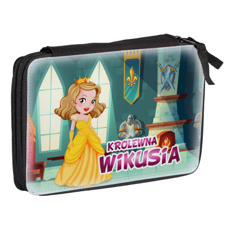 Duży piórnik dwukomorowy dla pierwszoklasisty - Księżniczka w zamku - zmień imię.