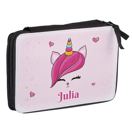 Duży piórnik dwukomorowy dla pierwszoklasisty - Buźka Jednorożca - zmień imię.