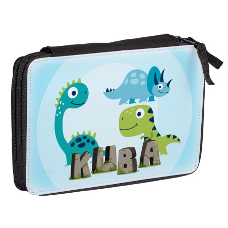 Duży piórnik dwukomorowy dla pierwszoklasisty - Dinozaury - zmień imię.