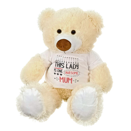 Maskotka Miś duży na dzień mamy z napisem "This lady is one awesome mum" - ok. 55-60cm.