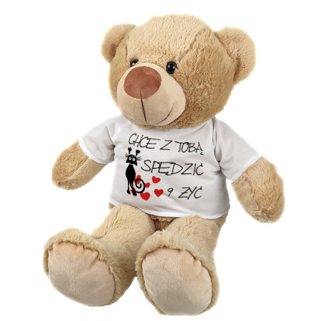 Maskotka miś duży z grafiką "Chcę z Tobą spędzić 9 żyć" - ok. 55-60cm.