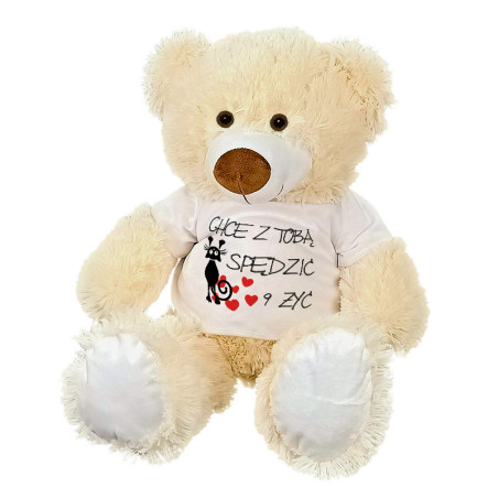 Maskotka miś duży z grafiką "Chcę z Tobą spędzić 9 żyć" - ok. 55-60cm.