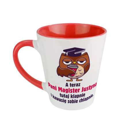 Zabawny kubek latte dla świeżo upieczonej pani magister - gratulacje z okazji obrony magisterskiej..
