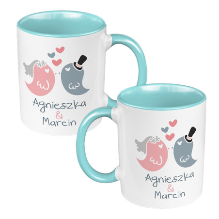 Zestaw kubków 330 ml kolorowe dla nowożeńców "Ptaszki".