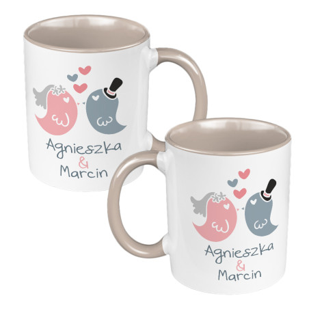 Zestaw kubków 330 ml kolorowe dla nowożeńców "Ptaszki".