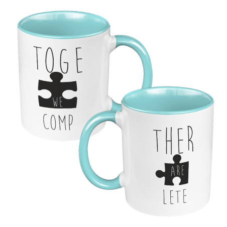 Zestaw kubków 330 ml białe dla pary "Together we are complete".