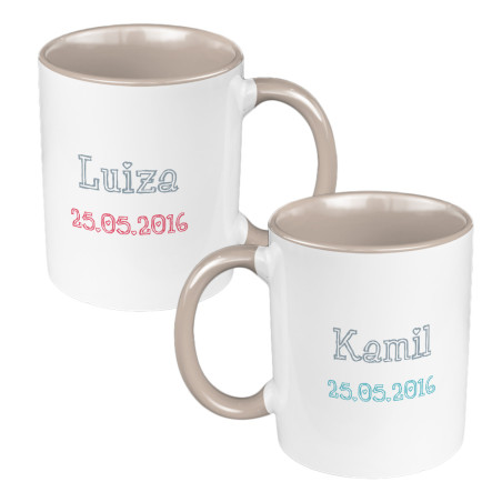 Zestaw kubków 330 kolorowe ml w pudełku - dla nowożeńców "Mąż żona" - personalizacja.