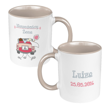 Zestaw kubków 330 kolorowe ml w pudełku - dla nowożeńców "Mąż żona" - personalizacja.