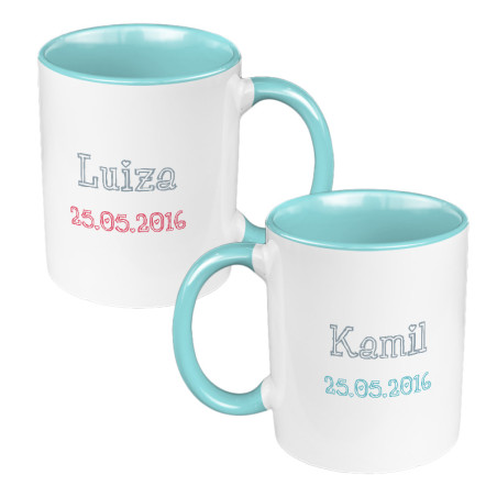 Zestaw kubków 330 kolorowe ml w pudełku - dla nowożeńców "Mąż żona" - personalizacja.