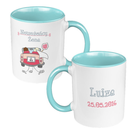 Zestaw kubków 330 kolorowe ml w pudełku - dla nowożeńców "Mąż żona" - personalizacja.