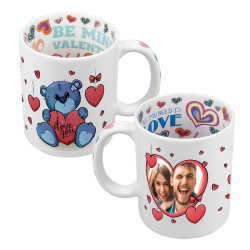 Kubek 330 ml z wnętrzem w serca z grafiką uroczego misia i zdjęciem - idealny na Walentynki. 2