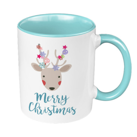 Kubek 330 ml kolorowy świąteczny z grafiką "Merry Christmas - świąteczny renifer".