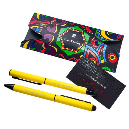 Elegancki zestaw piśmienny składający się z długopisu oraz pióra kulkowego firmy Pierre Cardin- dodaj personalizację- żółty.