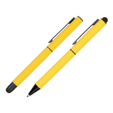 Elegancki zestaw piśmienny składający się z długopisu oraz pióra kulkowego firmy Pierre Cardin- dodaj personalizację- żółty.