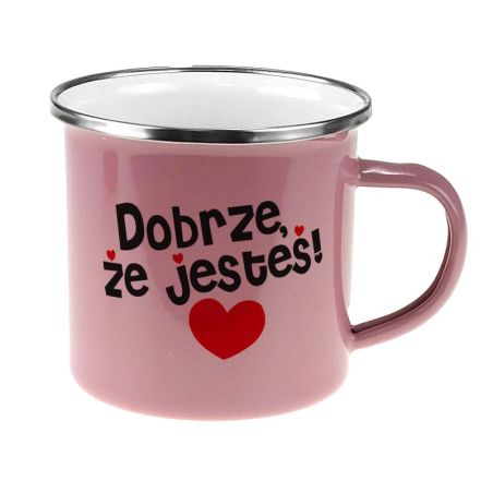 Kubek emaliowany- Dobrze, że jesteś- podziękowanie bliskiej Ci osobie- wybierz kolor kubka.