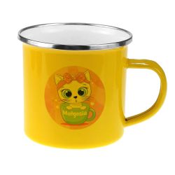 Kubek metalowy, emaliowany - "Kotek w filiżance"- podaj...