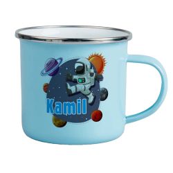 Kubek metalowy, emaliowany - "Astronauta"- podaj imię...