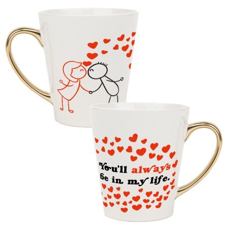 Biały kubek latte ze złotym uchwytem - You'll always be in my life.