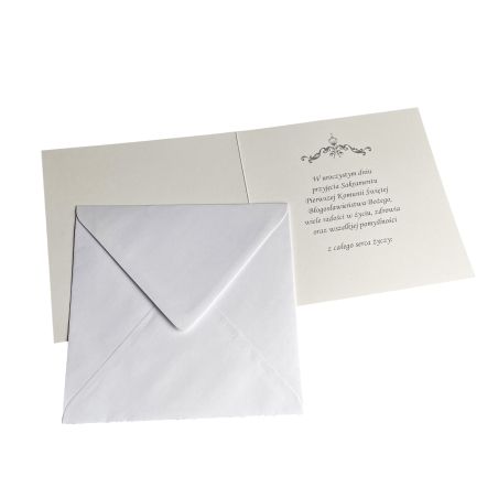 Ręcznie robiona kartka z życzeniami na Komunię- super pamiątka dla dziecka oraz Rodziców- srebrny Kielich Eucharystyczny.