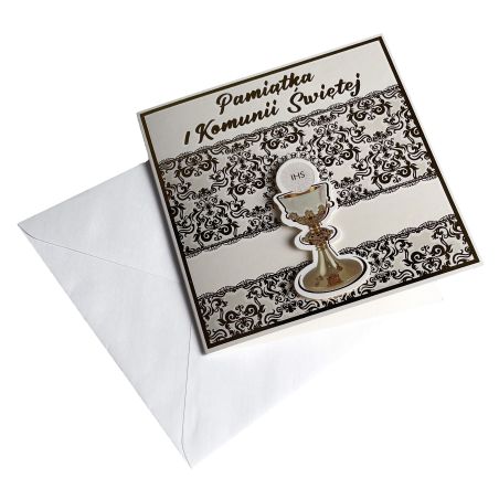 Ręcznie robiona kartka z życzeniami na Komunię- super pamiątka dla dziecka oraz Rodziców- glamour.