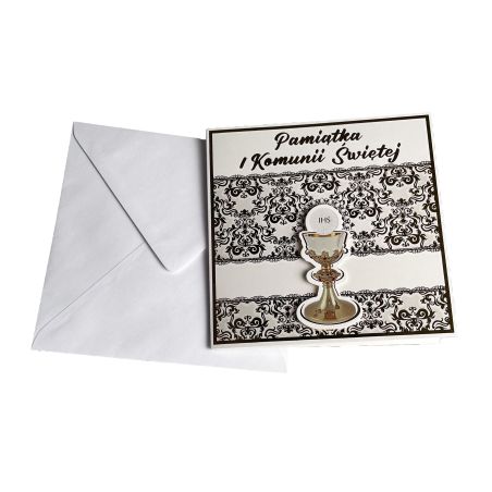 Ręcznie robiona kartka z życzeniami na Komunię- super pamiątka dla dziecka oraz Rodziców- glamour.