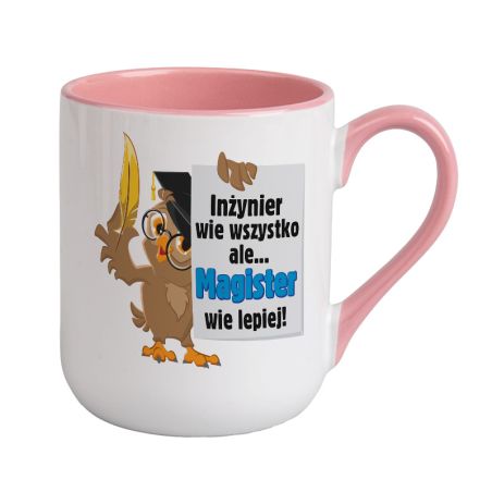 Kubek kawowy duży 330ml z kolorowym uszkiem i wnętrzem- z okazji obrony magisterskiej -pióro.