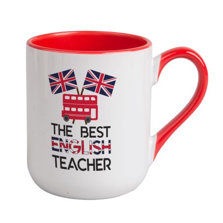 Kubek kawowy duży 330ml z kolorowym uszkiem i wnętrzem- The Best English Teacher- Autobus.