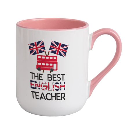 Kubek kawowy duży 330ml z kolorowym uszkiem i wnętrzem- The Best English Teacher- Autobus.