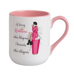 Kubek kawowy duży 330ml z kolorowym uszkiem i wnętrzem- A...