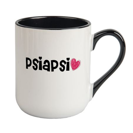 Kubek kawowy duży 330ml z kolorowym uszkiem i wnętrzem- PSIAPSI- dla przyjaciółki.