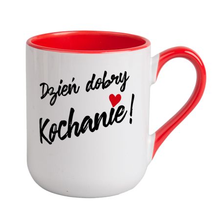 Kubek kawowy duży 330ml z kolorowym uszkiem i wnętrzem- Dzień dobry Kochanie.