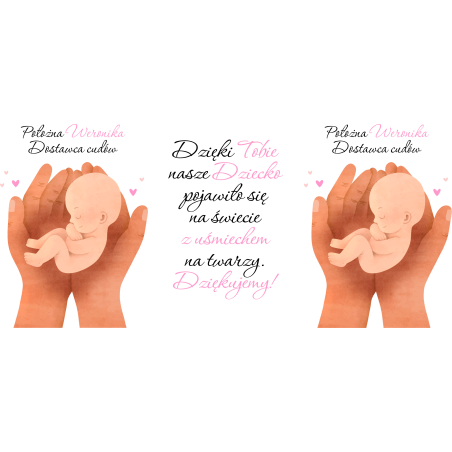 Kubek kawowy duży 330ml z kolorowym uszkiem i wnętrzem- prezent dla Położnej- "Dostawca Cudów".